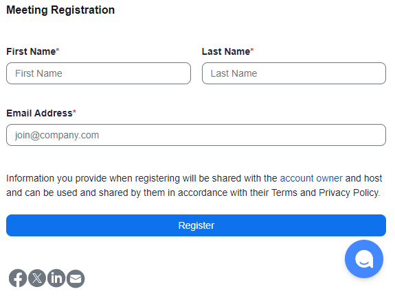 Graphic shows the fields required to register for Alsea CAC meetings over Zoom.